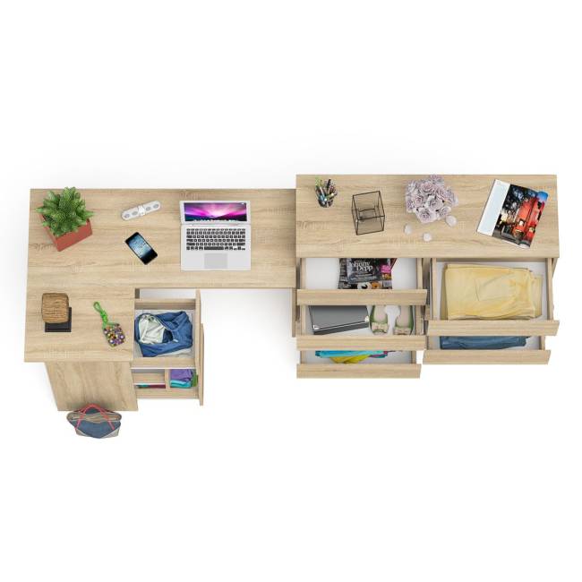 Стол компьютерный МС-16 левый с комодом МК1200 8-мь ящиков Мори цвет дуб сонома