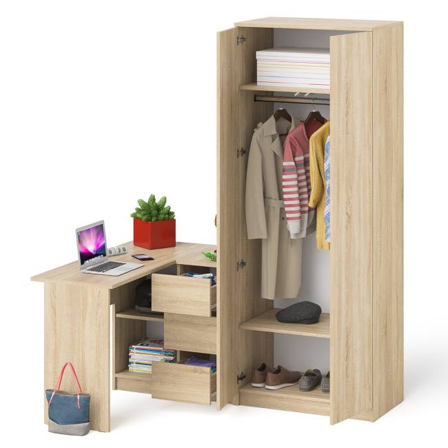 Шкаф Мори МШ-800 две дверки и стол компьютерный угловой МС-16 правый цвет дуб сонома