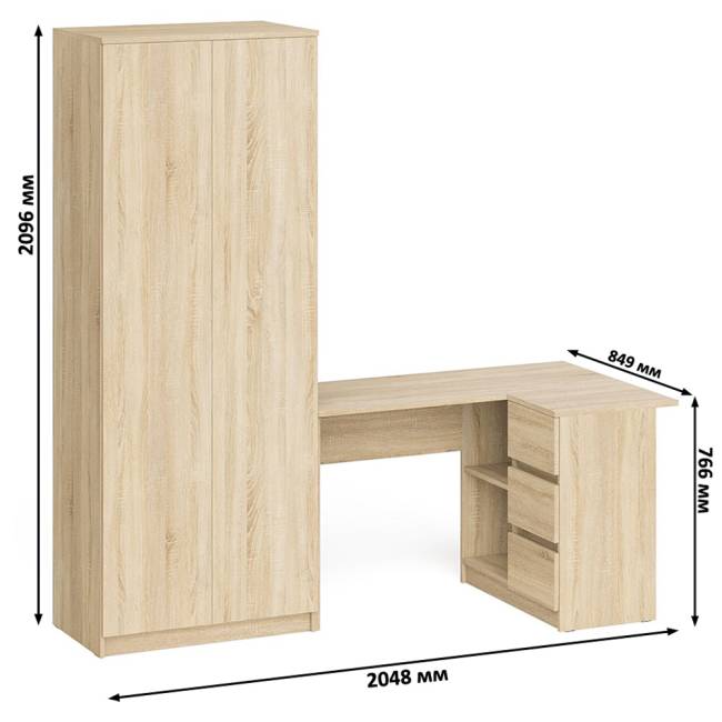 Шкаф Мори МШ-800 две дверки и стол компьютерный угловой МС-16 правый цвет дуб сонома