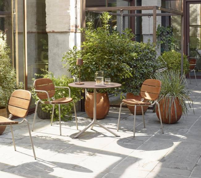 Стол ламинированный обеденный Tripe Maxi белый, кортен Ø800х740 мм