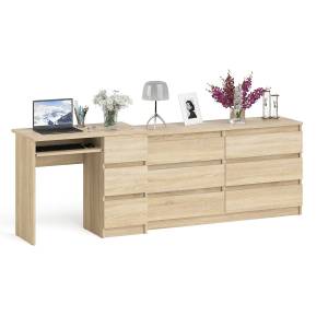 Комод 1380 6-ть ящиков Мори с однотумбовым столом компьютерным МС-6 правым цвет дуб сонома