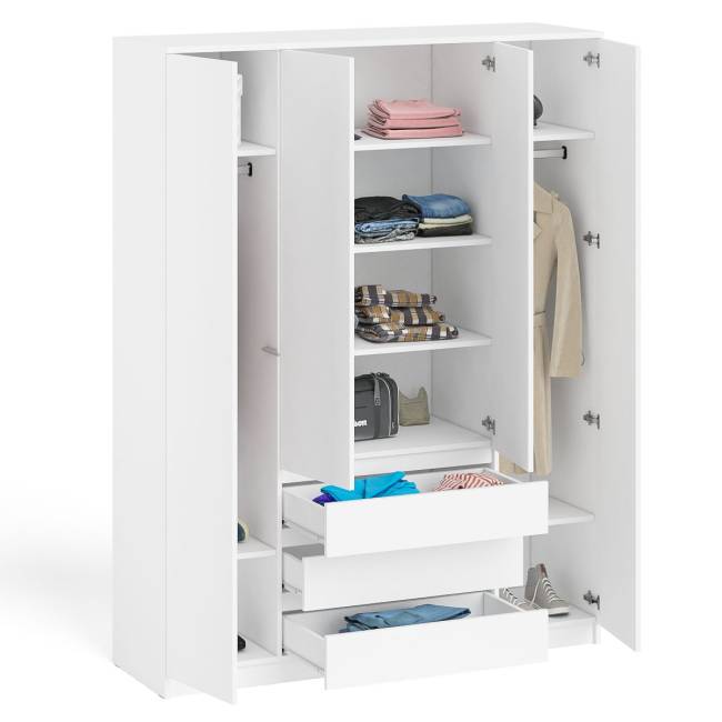 Шкаф-комод с тремя ящиками и четырьмя дверками Мори МШ1600.1 цвет белый