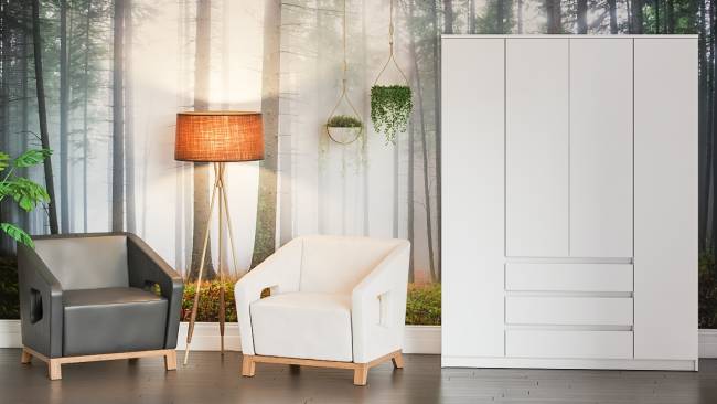 Шкаф-комод с тремя ящиками и четырьмя дверками Мори МШ1600.1 цвет белый