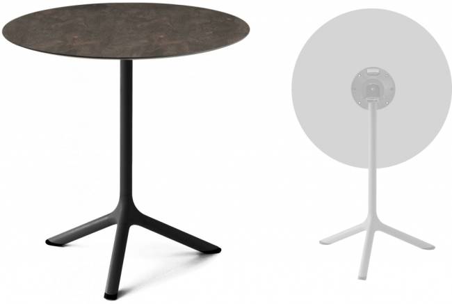 Стол ламинированный обеденный складной Tripe Folding черный, кортен Ø700х740 мм