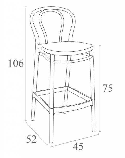 Стул пластиковый барный Victor Bar 75 бежевый 450х520х1060 мм