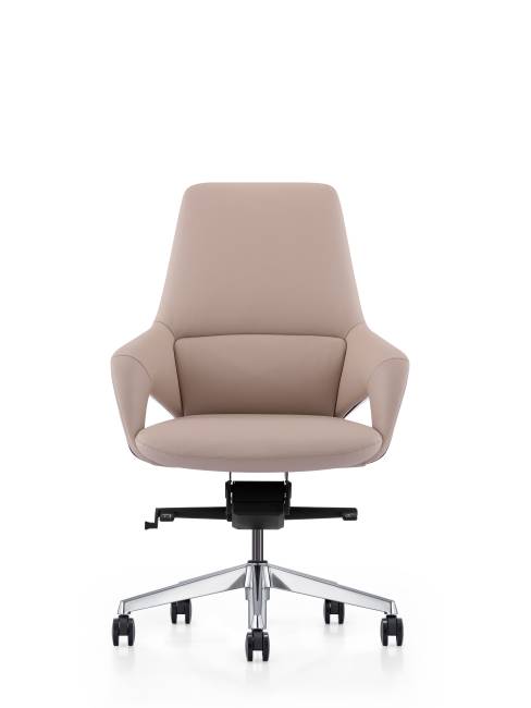 Кресло офисное / Шопен LB / бежевая кожа / алюминий крестовина