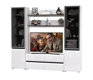 Модульная мебель в гостиную Сидней № 68 цвет белый/чёрный/МДФ белый глянец