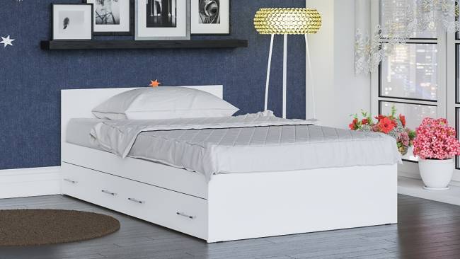 Кровать с ящиками для белья Мори 1200 цвет белый