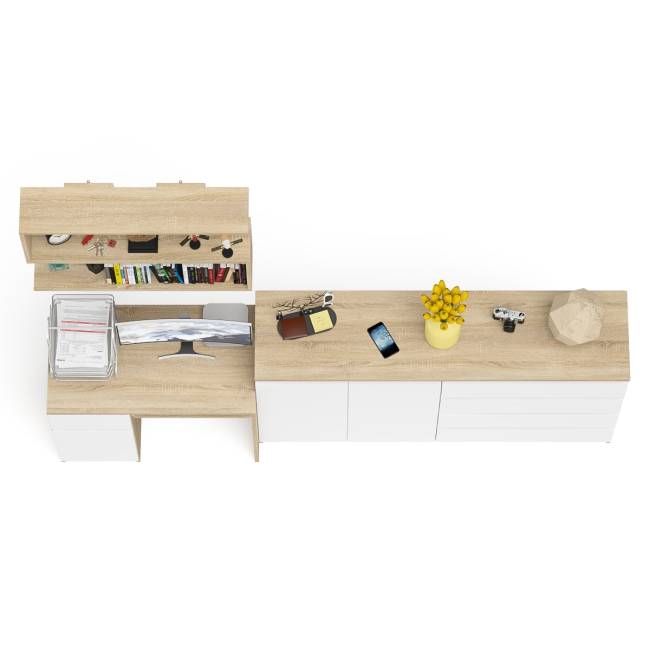 Стол компьютерный дверка и выдвижной ящик слева с комодом МК1600.1 и полкой Мори 900 цвет дуб сонома/белый