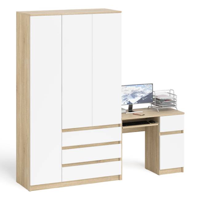 Компьютерный стол с тумбой с дверкой и ящиком правый и шкаф-комод Мори МШ1200-1 цвет дуб сонома/белый
