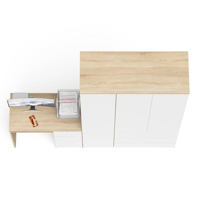 Компьютерный стол с тумбой с дверкой и ящиком правый и шкаф-комод Мори МШ1200-1 цвет дуб сонома/белый