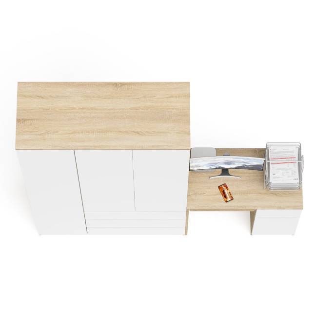 Компьютерный стол с тумбой с дверкой и ящиком правый и шкаф-комод Мори МШ1200-1 цвет дуб сонома/белый