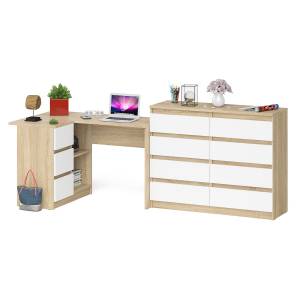 Стол компьютерный МС-16 левый с комодом МК1200 8-мь ящиков Мори цвет дуб сонома/белый