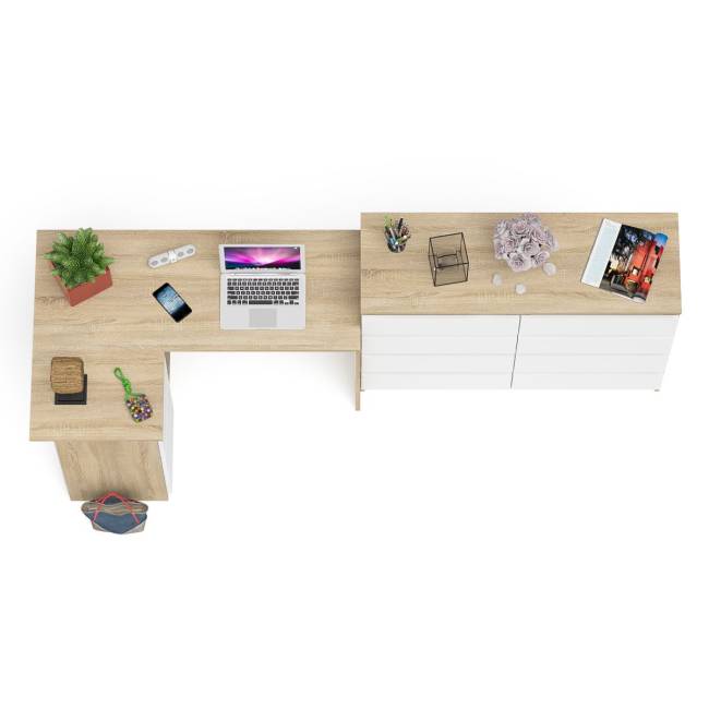 Стол компьютерный МС-16 левый с комодом МК1200 8-мь ящиков Мори цвет дуб сонома/белый
