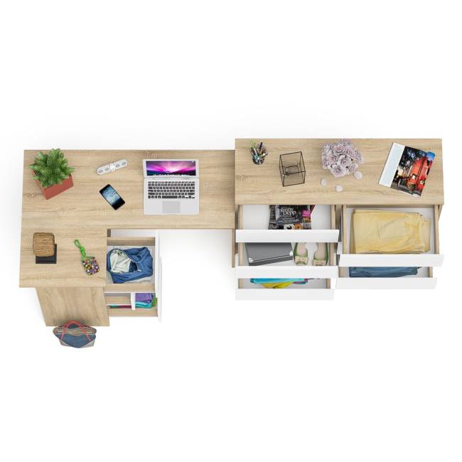 Стол компьютерный МС-16 левый с комодом МК1200 8-мь ящиков Мори цвет дуб сонома/белый