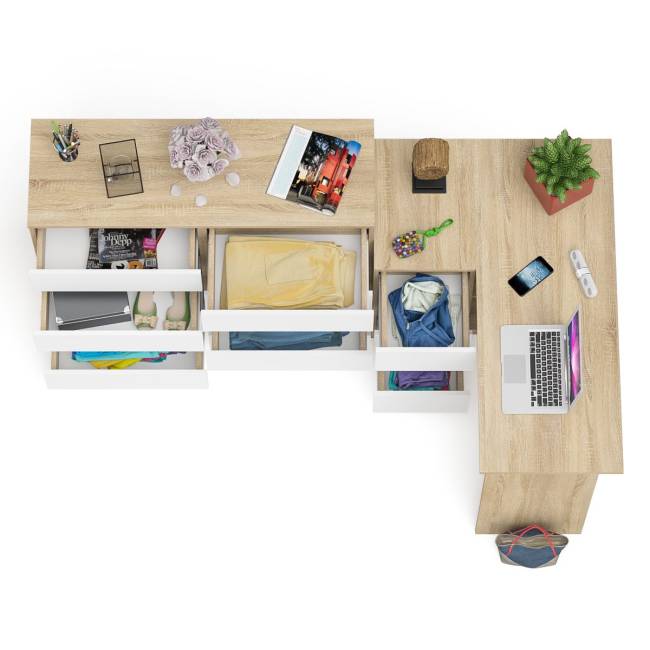 Стол компьютерный МС-16 левый с комодом МК1200 8-мь ящиков Мори цвет дуб сонома/белый