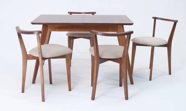 Стол Сканди 120 орех со стульями Франк Орех велюр бежевый