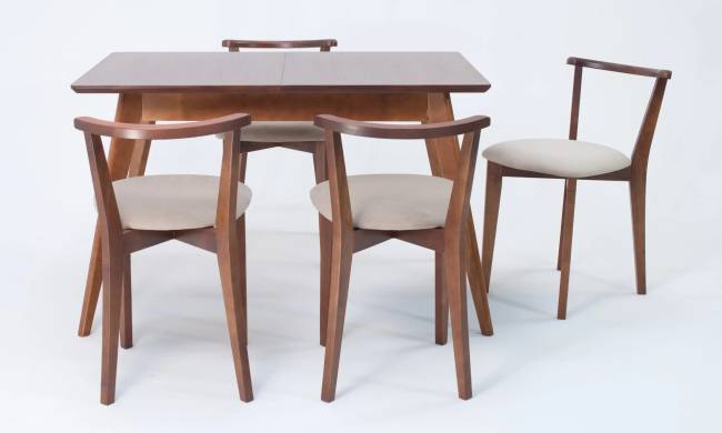 Стол Сканди 120 орех со стульями Франк Орех велюр бежевый