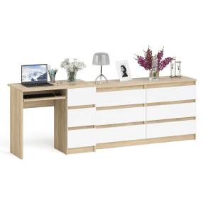 Комод 1380 6-ть ящиков Мори с однотумбовым столом компьютерным МС-6 правым цвет дуб сонома/белый