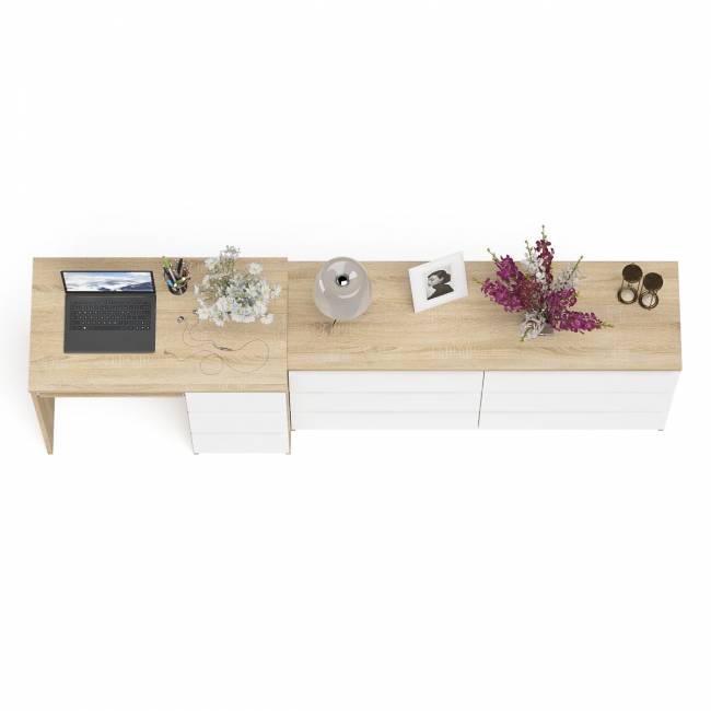 Комод 1380 6-ть ящиков Мори с однотумбовым столом компьютерным МС-6 правым цвет дуб сонома/белый