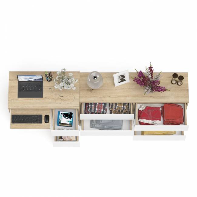 Комод 1380 6-ть ящиков Мори с однотумбовым столом компьютерным МС-6 правым цвет дуб сонома/белый