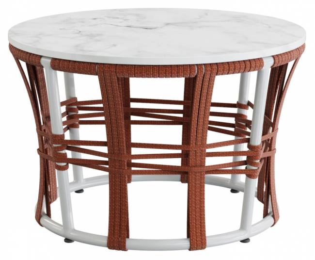Столик кофейный плетеный Nido белый, 14, белый мрамор Каррара Ø690х450 мм