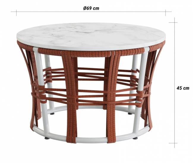 Столик кофейный плетеный Nido белый, 14, белый мрамор Каррара Ø690х450 мм