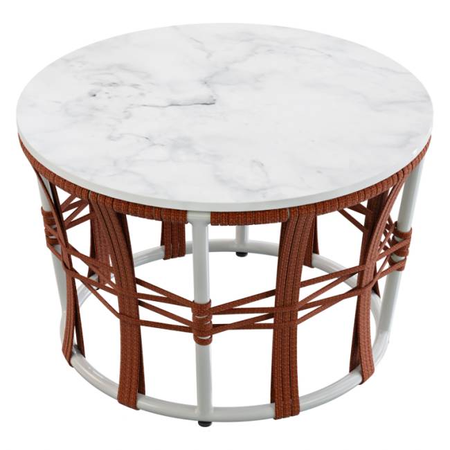 Столик кофейный плетеный Nido белый, 14, белый мрамор Каррара Ø690х450 мм