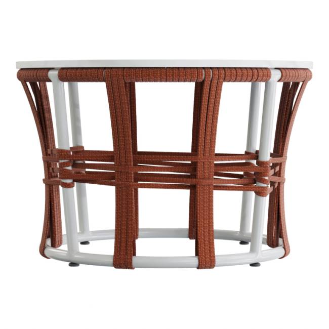 Столик кофейный плетеный Nido белый, 14, белый мрамор Каррара Ø690х450 мм