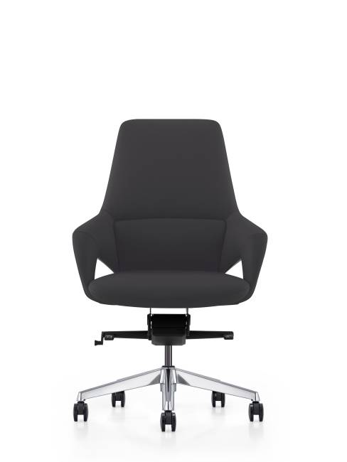 Кресло офисное / Шопен LB / черная кожа / алюминиевая база