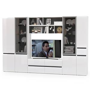 Набор мебели для гостиной Сидней № 34 цвет белый/чёрный/фасады МДФ белый глянец