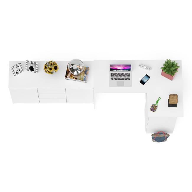 Комод-тумба три ящика и две дверки по бокам Мори МК1200.3 и компьютерный стол МС-16 правый цвет белый