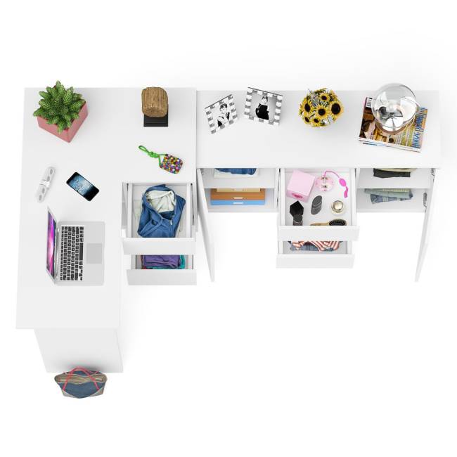 Комод-тумба три ящика и две дверки по бокам Мори МК1200.3 и компьютерный стол МС-16 правый цвет белый