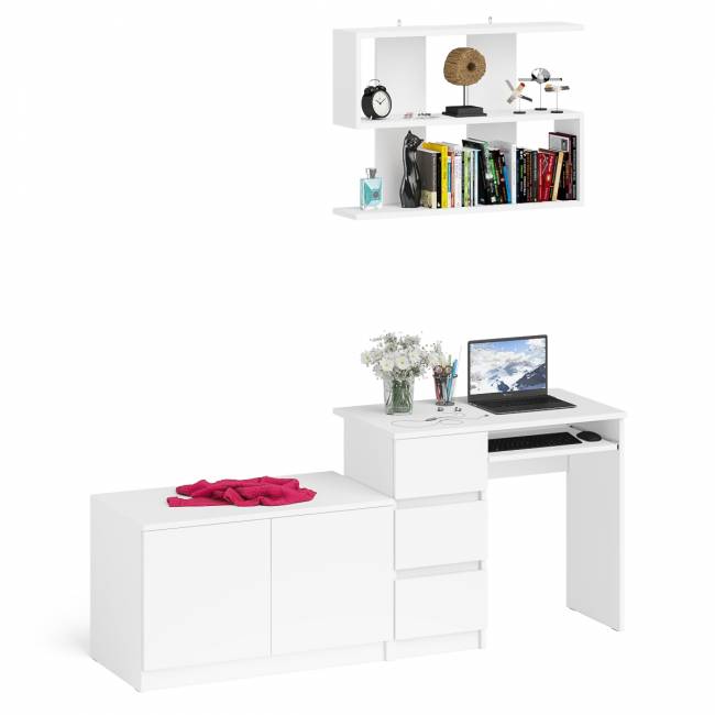 Тумба с дверками МА900 с компьютерным столом МС-6 левым и полкой 900 цвет белый
