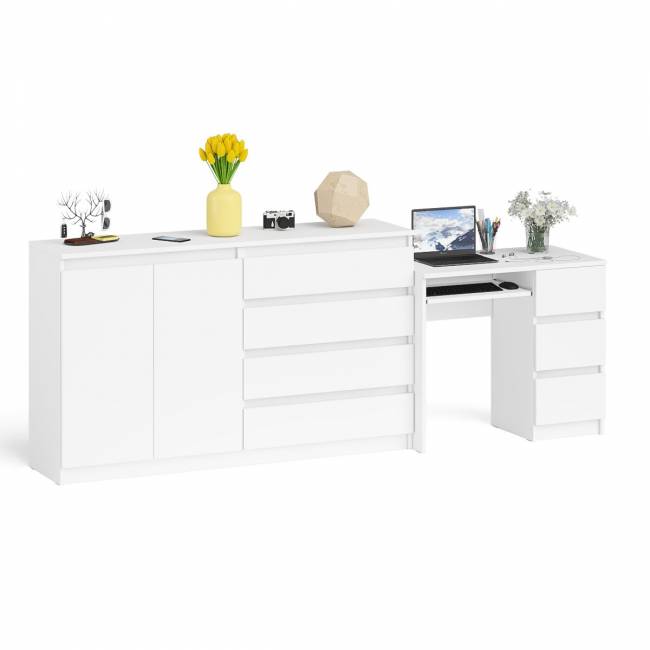Комод-тумба Мори МК1600 четыре ящика и дверки со столом компьютерным МС-6 тумба справа цвет белый