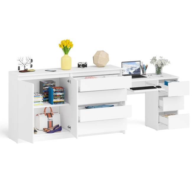 Комод-тумба Мори МК1600 четыре ящика и дверки со столом компьютерным МС-6 тумба справа цвет белый
