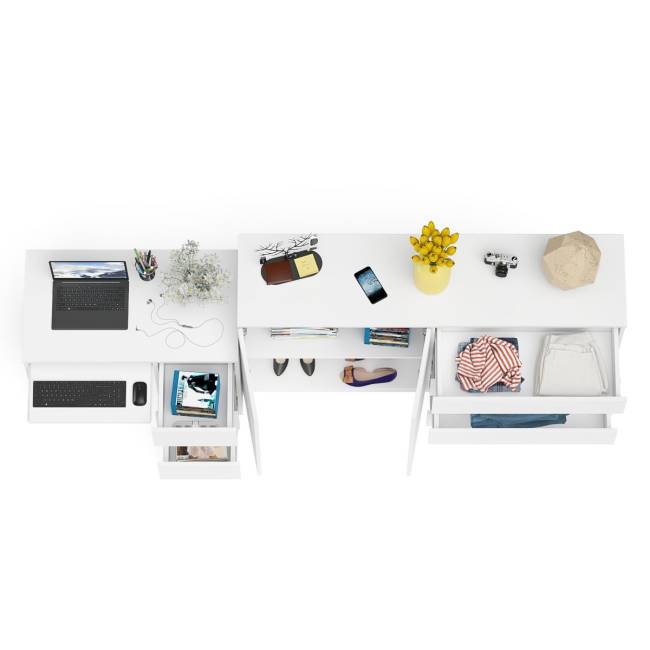 Комод-тумба Мори МК1600 четыре ящика и дверки со столом компьютерным МС-6 тумба справа цвет белый