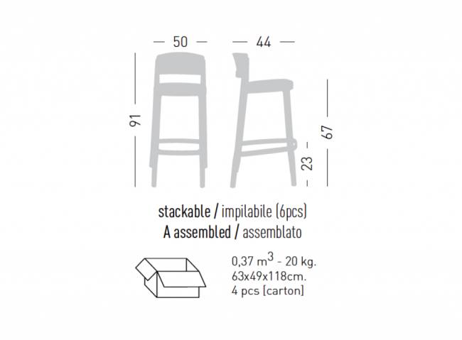Стул пластиковый полубарный Abuela Stool 67 белый 500х440х910 мм