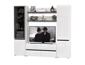 Модульная стенка в гостиную Сидней № 69 цвет белый/чёрный/МДФ белый глянец