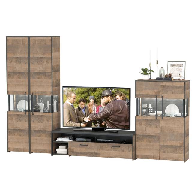 Гостиная с подсветкой Трувор № 40 дизайн в стиле лофт цвет дуб гранж песочный/интра