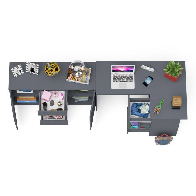 Комод-тумба три ящика и две дверки по бокам Мори МК1200.3 и компьютерный стол МС-16 правый цвет графит