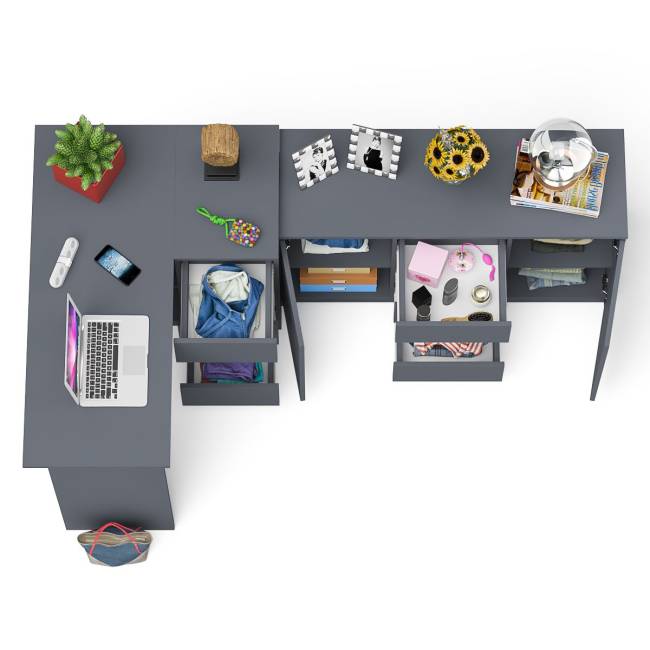 Комод-тумба три ящика и две дверки по бокам Мори МК1200.3 и компьютерный стол МС-16 правый цвет графит