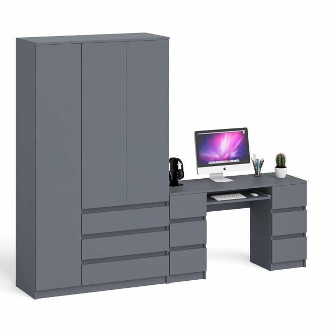 Стол компьютерный 2-х тумбовый со шкафом-комодом МШ1200 Мори цвет графит