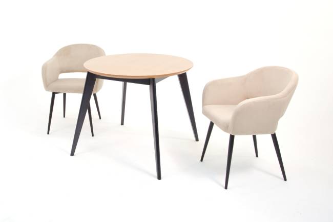 Стол Сканди К 100 черное дерево/натур с креслами Пичч велюр бежевый