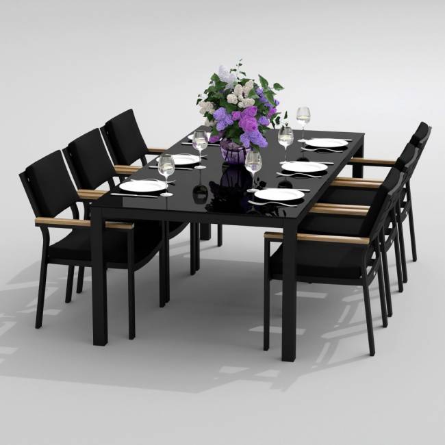 Обеденная группа CANA  BONTA  каркас карбон / стол стекло 220 / ткань черная