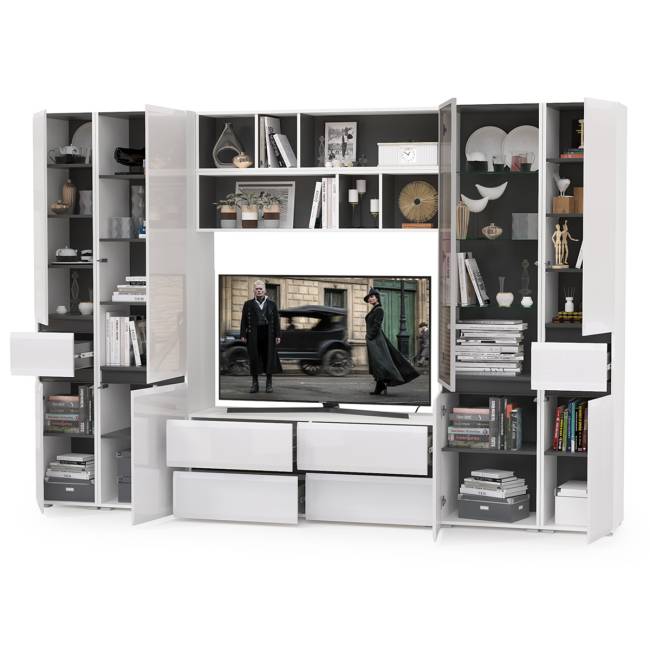 Набор мебели в гостиную Сидней № 36 цвет белый/чёрный/фасады МДФ белый глянец