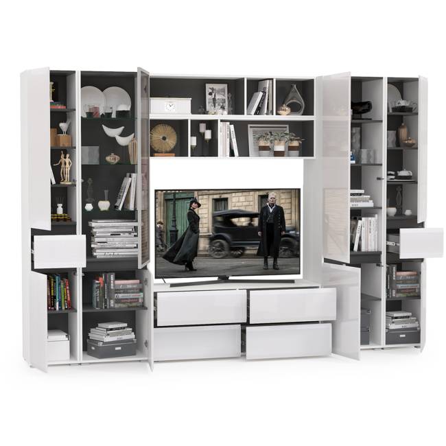 Набор мебели в гостиную Сидней № 36 цвет белый/чёрный/фасады МДФ белый глянец