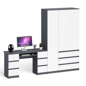 Стол компьютерный 2-х тумбовый со шкафом-комодом МШ1200 Мори цвет графит/белый