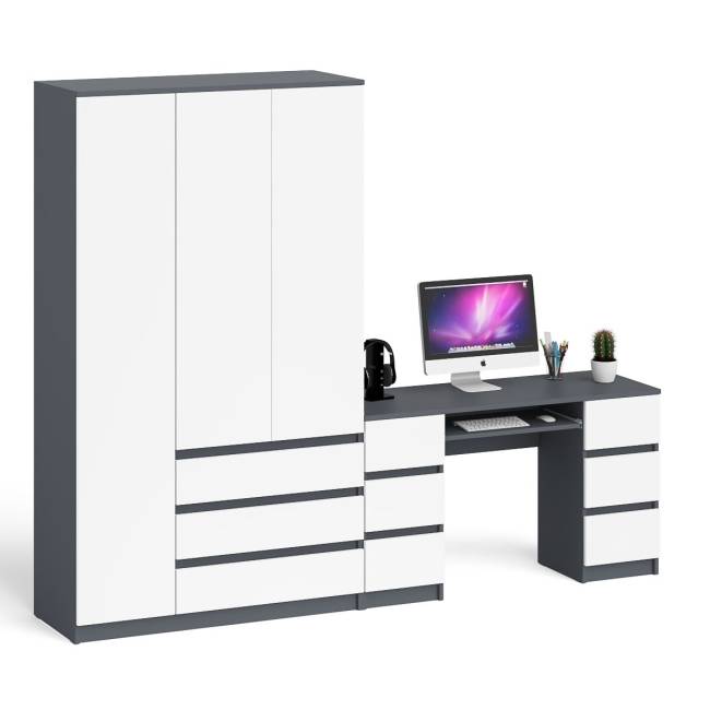 Стол компьютерный 2-х тумбовый со шкафом-комодом МШ1200 Мори цвет графит/белый