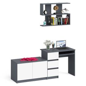 Тумба с дверками МА900 с компьютерным столом МС-6 левым и полкой 900 цвет графит/белый